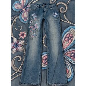 Y2K Angels 8 Butterfly Embroidered Flare Jeans 2000s Bling Fairy Boho Hippie